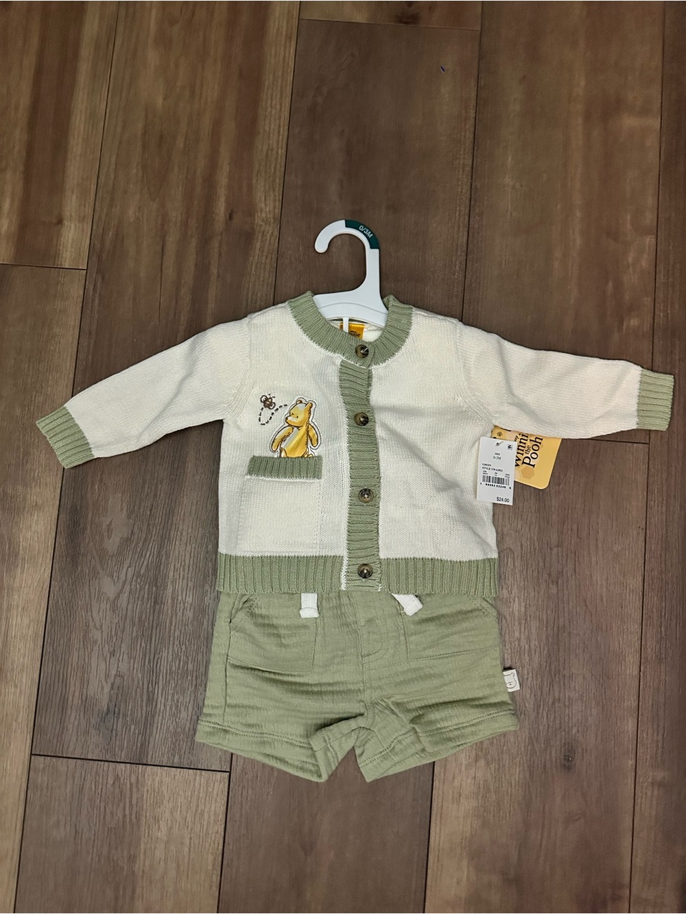 Winnie the Pooh Cream & Sage Baby Cardigan Set